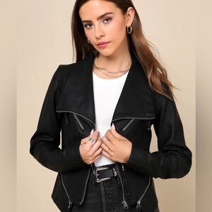 Lulus Up on a Tuesday Black Vegan Leather Jacket size medium